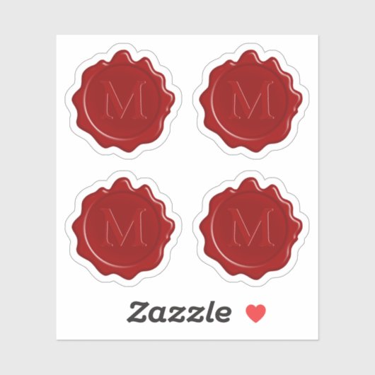 Sticker Sceau de cire rouge classique Monogramme moderne (Feuille)