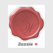 Sticker Sceau de cire rouge Monogramme 2 Initiales Élégant (Feuille)