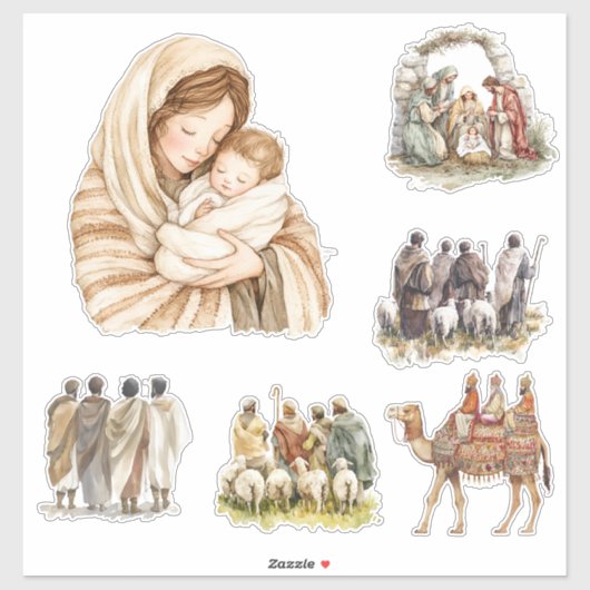 Sticker Scène de la Nativité, Bébé Jésus, Marie et Joseph (Feuille)