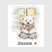 Sticker Scène de Noël cosy Ours Polaire Rouge Écharpe (Feuille)