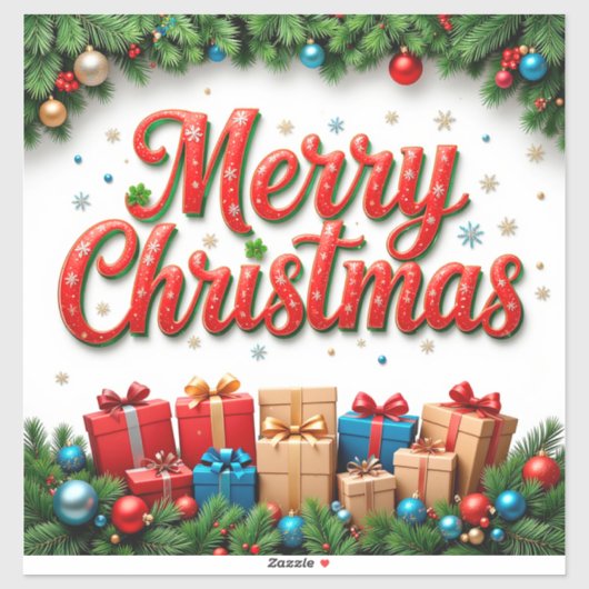 Sticker Scène de Noël festive avec des cadeaux (Feuille)