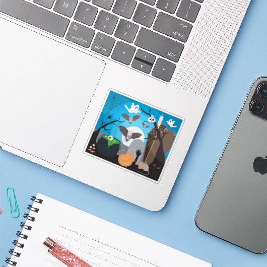 Sticker Scène d'Halloween (Ordinateur portable avec iPhone)