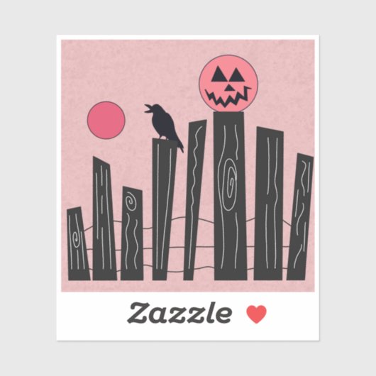 Sticker Scène d'Halloween avec clôture, corneille, pleine  (Feuille)