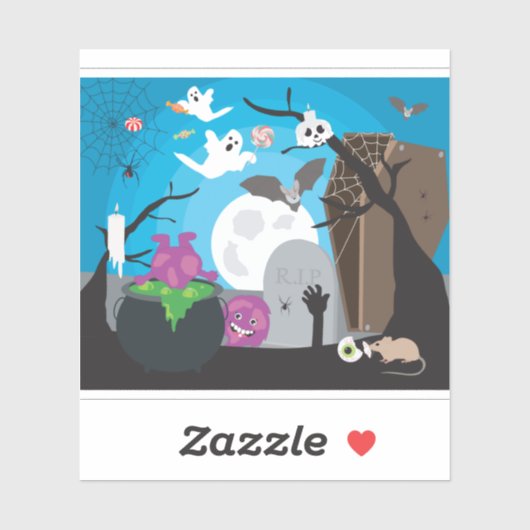 Sticker Scène du monstre d'Halloween (Feuille)