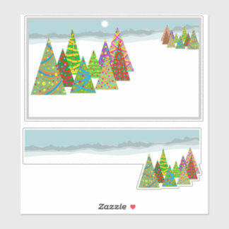 Sticker Scène hivernale avec sapins de Noël