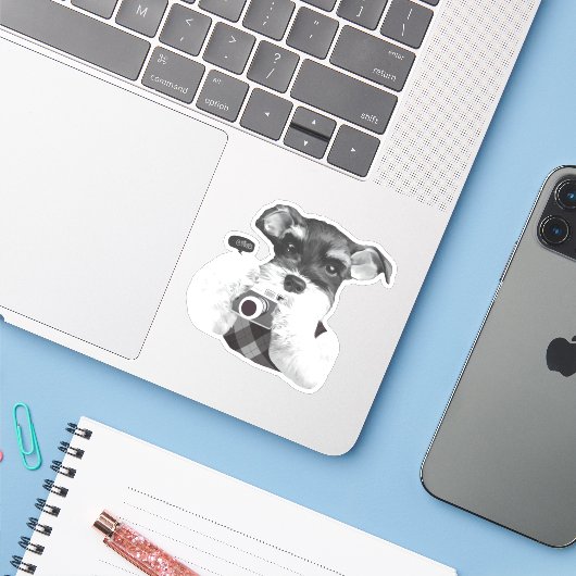Sticker Schnauzer avec caméra (Ordinateur portable avec iPhone)