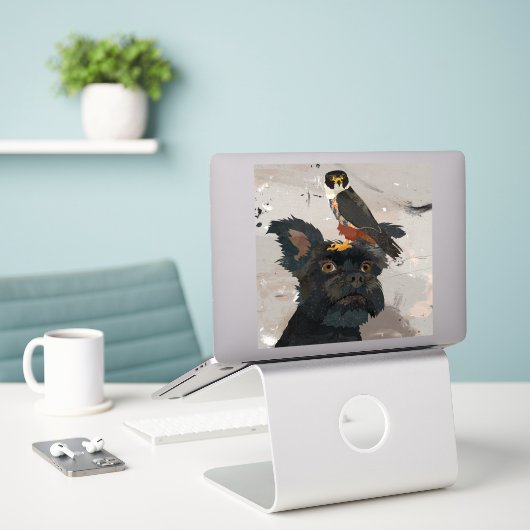 STICKER SCHNAUZER & FALCON (Ordinateur portable sur le bureau)