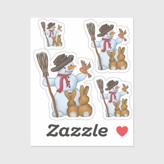 Sticker Schneemann mit Tieren  (Feuille)