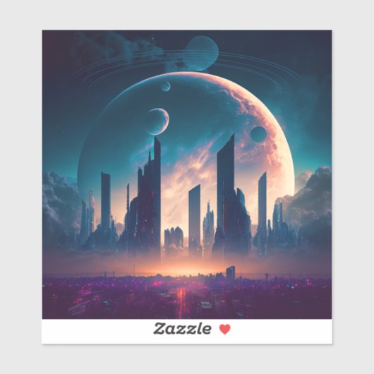 Sticker Science-fiction Cyberpunk Space City (Feuille)