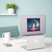 Sticker Science-fiction Cyberpunk Space City (Ordinateur portable sur le bureau)