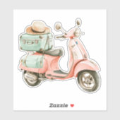 Sticker Scooter côtier rose et aqua mignon (Feuille)