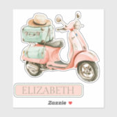 Sticker Scooter côtier rose et aqua mignon (Feuille)