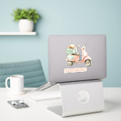 Sticker Scooter côtier rose et aqua mignon (Ordinateur portable sur le bureau)
