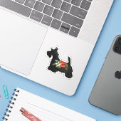 Sticker Scottie Chien race Boho Floral Silhouette (Ordinateur portable avec iPhone)