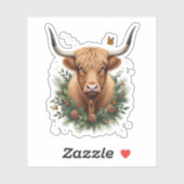 Sticker Scottish Highland Cow Cattle Hairy Cow Christmas W (Feuille)