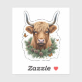 Sticker Scottish Highland Cow Cattle Hairy Cow Christmas W (Feuille)
