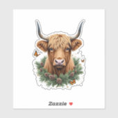 Sticker Scottish Highland Cow Cattle Hairy Cow Christmas W (Feuille)