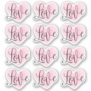 Sticker Script d'amour. Aquarelle coeur rose Valentines jo