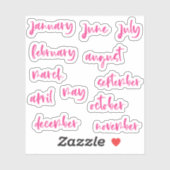 Sticker Script de calligraphie rose chaud Mois de l'année (Feuille)