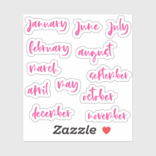Sticker Script de calligraphie rose chaud Mois de l'année