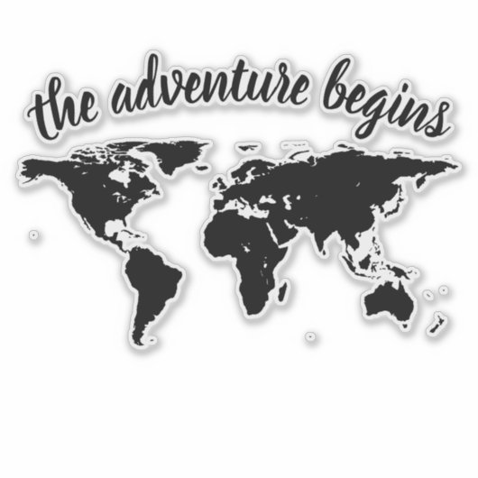 Sticker Script élégant l'aventure commence Carte du Monde (Devant)