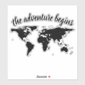 Sticker Script élégant l'aventure commence Carte du Monde (Feuille)