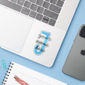 Sticker Script mignon | Crayons bleus | Monogramme personn (Ordinateur portable avec iPhone)