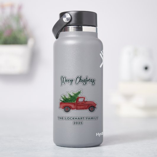 Sticker Script moderne Noël Red Truck Holiday (HydroFlask)