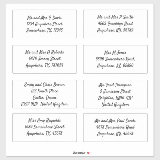 Sticker Script Nom du destinataire individuel Adresse d'ex (Feuille)