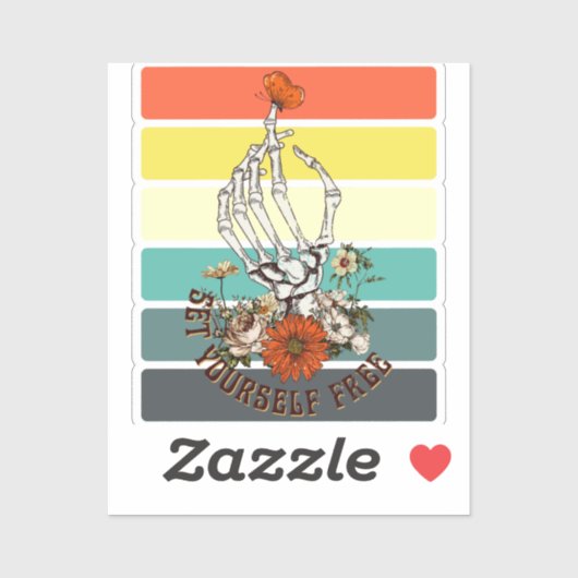 Sticker Se libérer - Squelette Fleurs Papillon (Feuille)