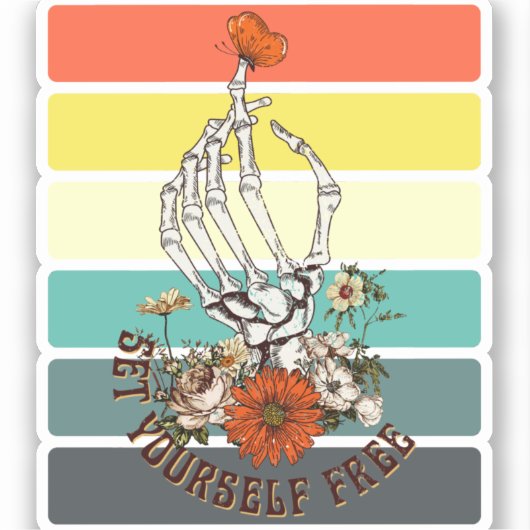 Sticker Se libérer - Squelette Fleurs Papillon (Recto)