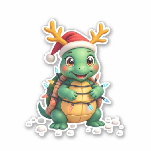 Sticker Sea Turtle Santa Christmas Lights Cute Xmas Men Wo (Devant)