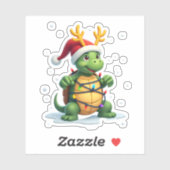 Sticker Sea Turtle Santa Christmas Lights Cute Xmas Men Wo (Feuille)