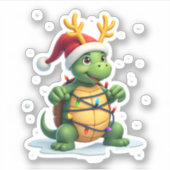 Sticker Sea Turtle Santa Christmas Lights Cute Xmas Men Wo (Devant)