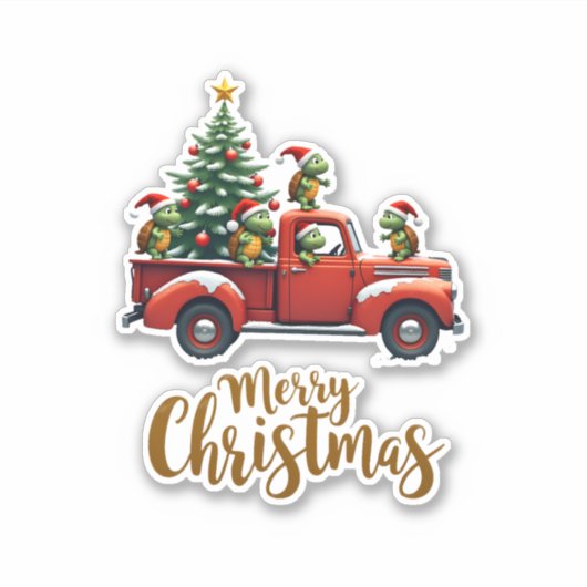 Sticker Sea Turtles Driving Christmas Tree Truck Turtle Ch (Devant)