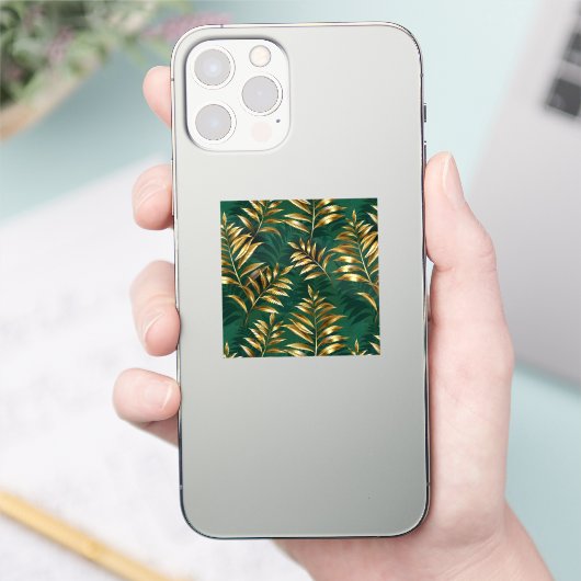 Sticker Seamless pattern with golden ferns (Téléphone)