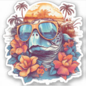 Sticker Seaturtle with sunglasses at the beach Copy (Devant)