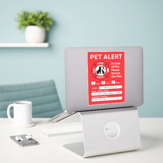 Sticker Secourt d'incendie d'alerte de familier (Ordinateur portable sur le bureau)