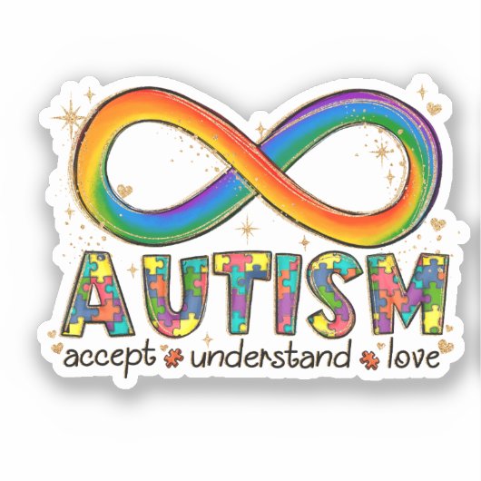 Sticker Sensibilisation sur l'autisme Accepter, Amour, Com (Recto)