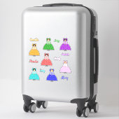 Sticker Sept petites poupées coloniales avec des noms (Sur valise)