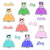 Sticker Sept petites poupées coloniales avec des noms (Devant)