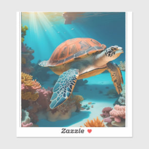 Sticker Serene 3D Sea Turtle dans Ocean Tranquille Marine 