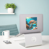Sticker Serene 3D Sea Turtle dans Ocean Tranquille Marine  (Ordinateur portable sur le bureau)