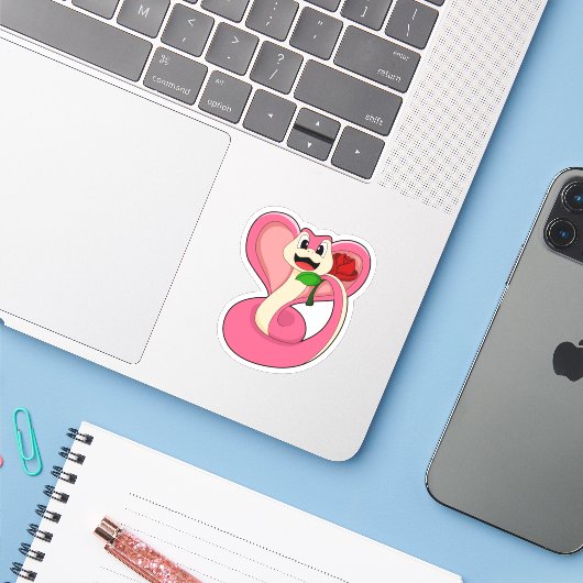 Sticker Serpent avec Rose (Ordinateur portable avec iPhone)