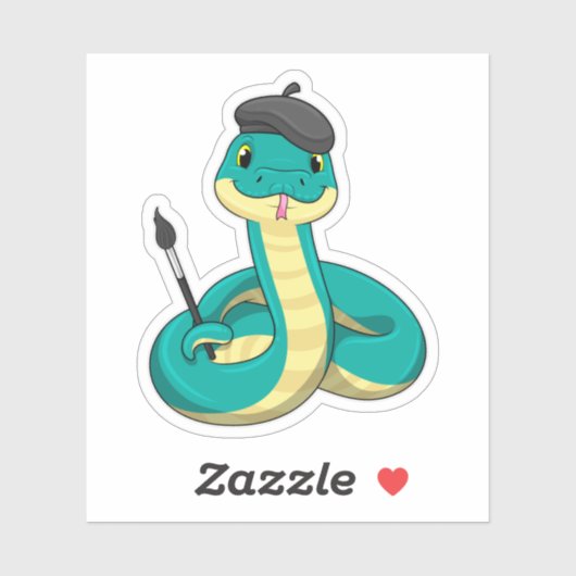 Sticker Serpent comme peintre avec pinceau (Feuille)