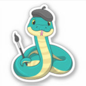 Sticker Serpent comme peintre avec pinceau (Devant)