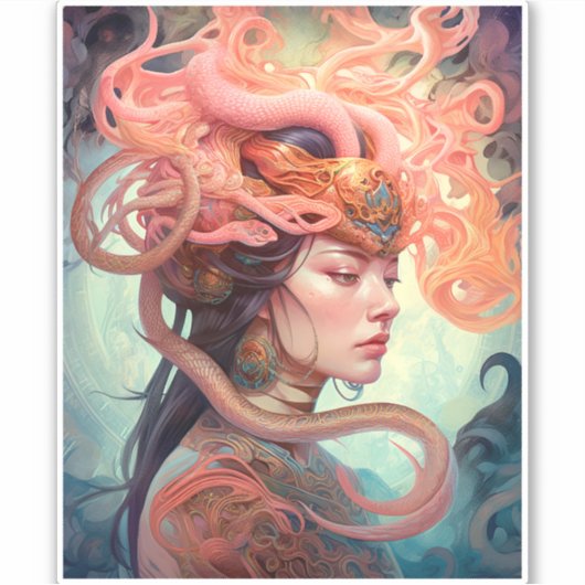Sticker Serpent Hair Lady Imaginaire Art (Devant)