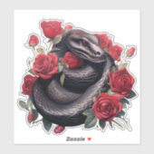 Sticker Serpent noir avec Roses (Feuille)