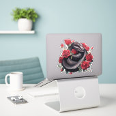 Sticker Serpent noir avec Roses (Ordinateur portable sur le bureau)