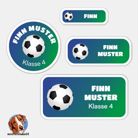 Sticker Set - 24 Namensaufkleber Fußball Farbverlauf |